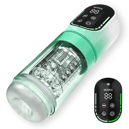 Green - 9 in 1 Suction & Thrusting Male Masturbator with LCD Display