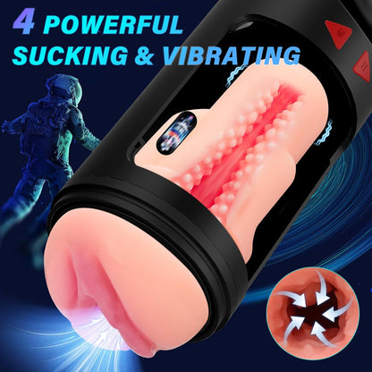 Realistischer Masturbator für Männer mit 4 Saug-, Vibrations- und Stoßmodi 