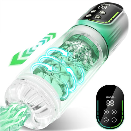 Green - 9 in 1 Suction & Thrusting Male Masturbator with LCD Display