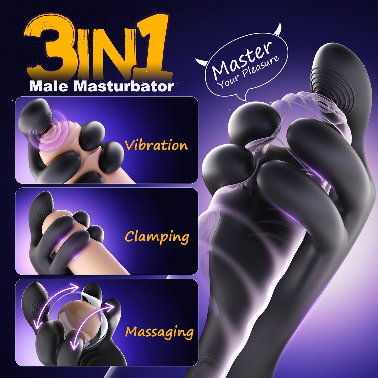 Automatischer 3-in-1-Masturbator für Männer – Vibrations-, Klemm- und Massagefunktion 