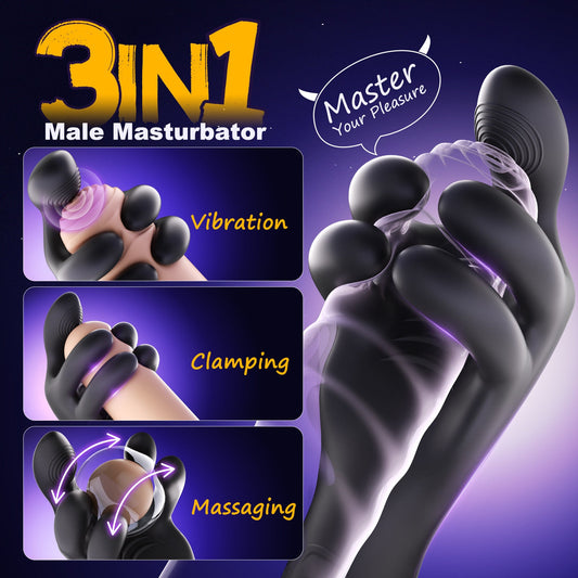 Automatischer 3-in-1-Masturbator für Männer – Vibrations-, Klemm- und Massagefunktion 